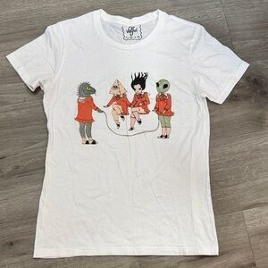 Valfre White Tee with Quirky Characters